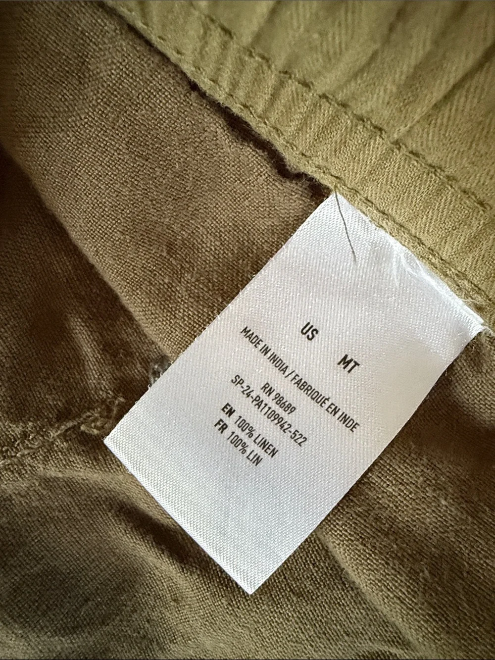 Todd Snyder Olive Utility Pants Linen Medium Tall Italian Fabric